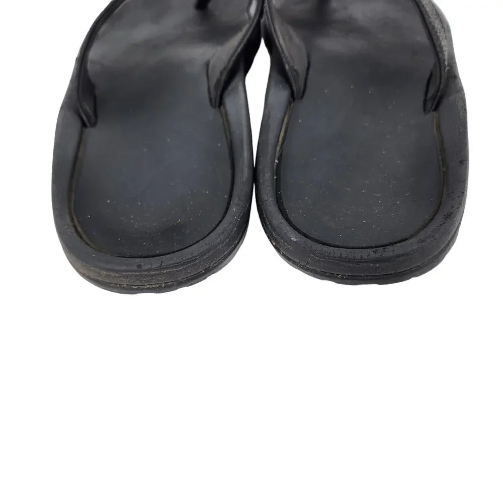 OluKai Black Ohana Cushioned Water-Resistant Flip Flop Shoes Size 10